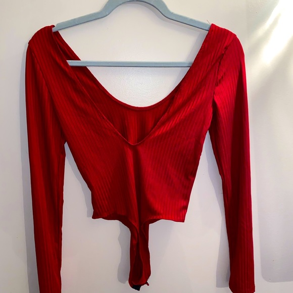 NWOT Red long sleeve open back thong bodysuit - Picture 3 of 4